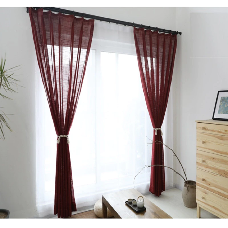Simple solid color curtain cotton hemp mixed multicolor optional bedroom living room balcony sunshade screen