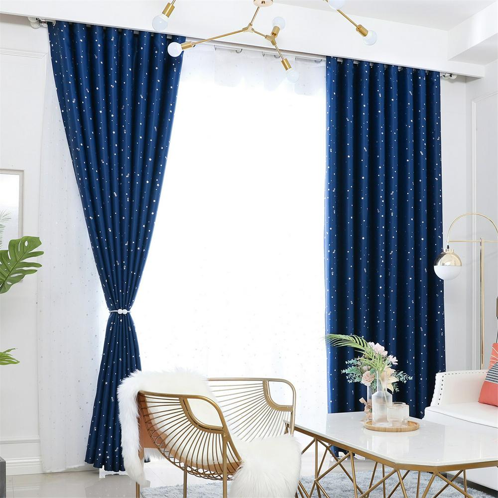 Blackout Curtain For Living Room Kids Room Bedroom Lucky Star French Window Treatment Blinds Home Decoration Blue Curtains Hotel