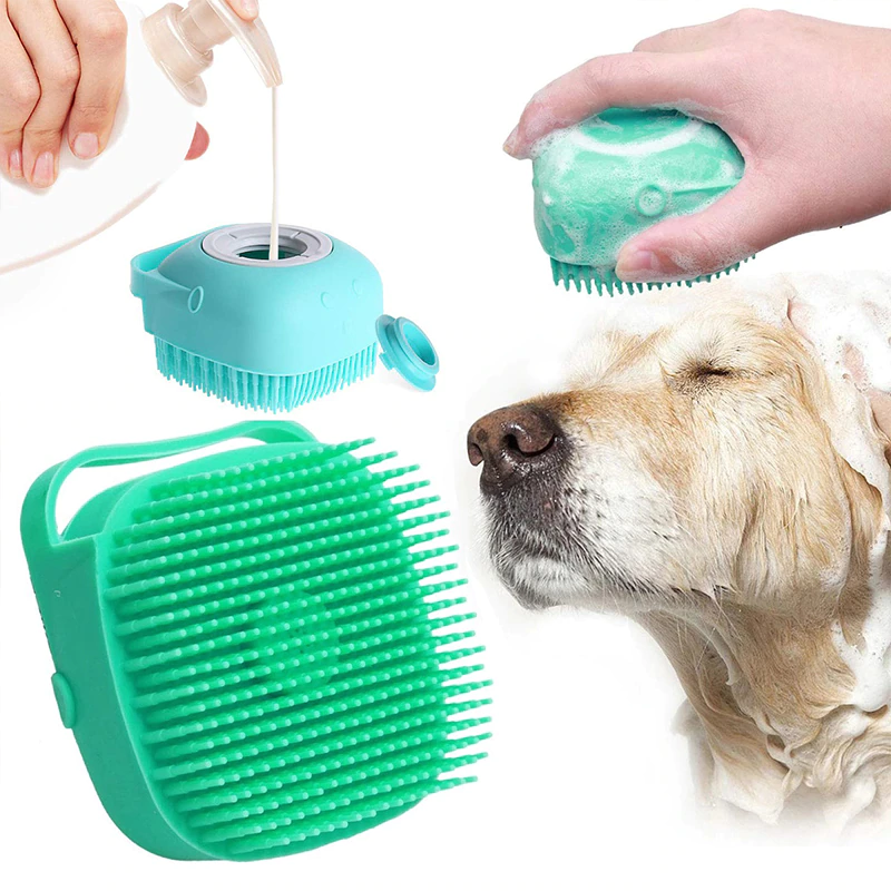 Pet Bath Brush Soft Massage Comb for Dog Cat Grooming Shampoo Dispenser Cleaning Gloves Bathroom Shower Brush Puppy Dog Supplies