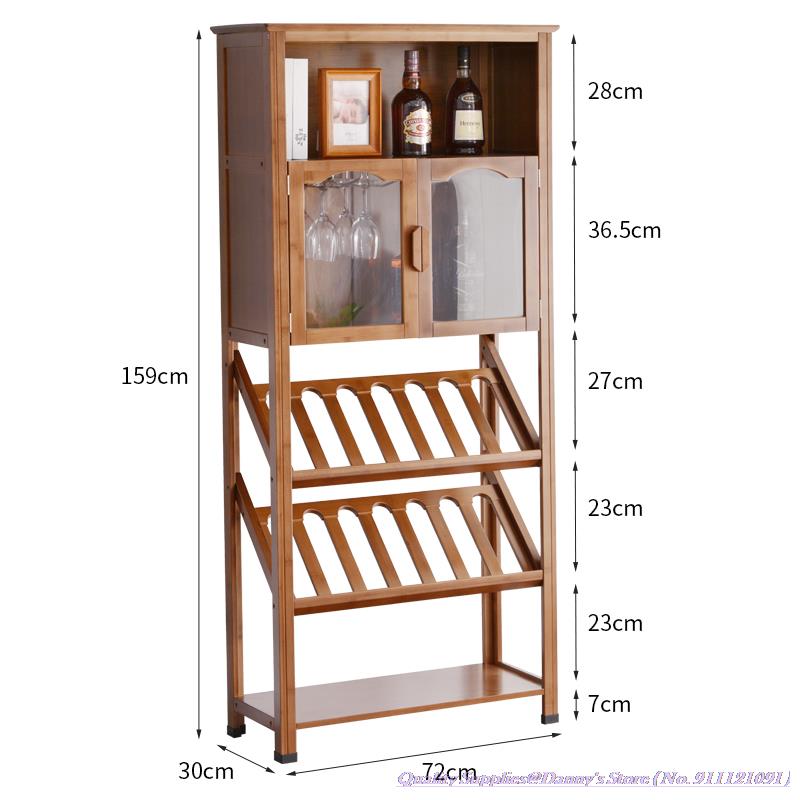 4-layer Wine Rack 64x30x133cm Quality Bamboo Living Room Wine Holder Restaurant Wine Cabinet Shelf Stainless Steel Cup Holder