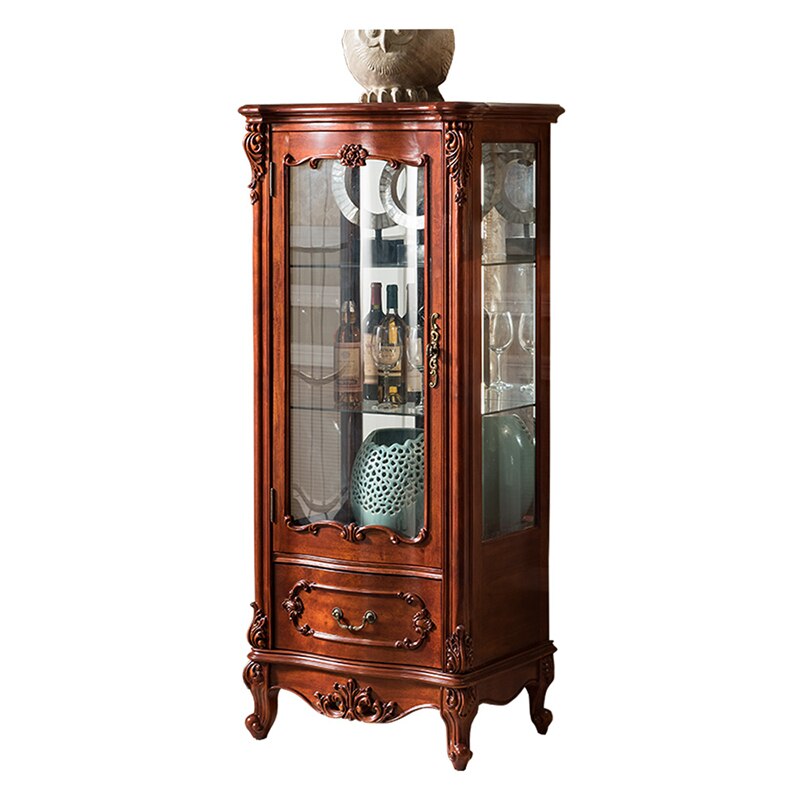 European Small Wine Cabinet Solid Wood Glass Short Wine Cabinet American Living Room Closet Side Cabinet Combination Cabinet