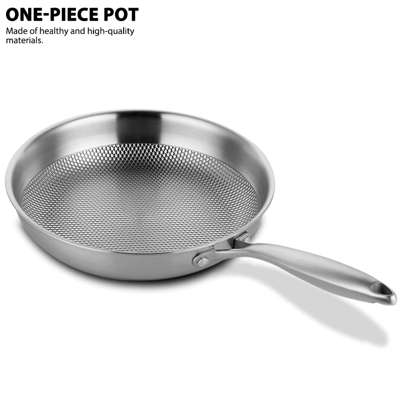 Stainless Steel Frying Pan Five-layer Pans Dot Texture Uncoated Non-Stick Pan Induction Compatible Kitchen Cookware