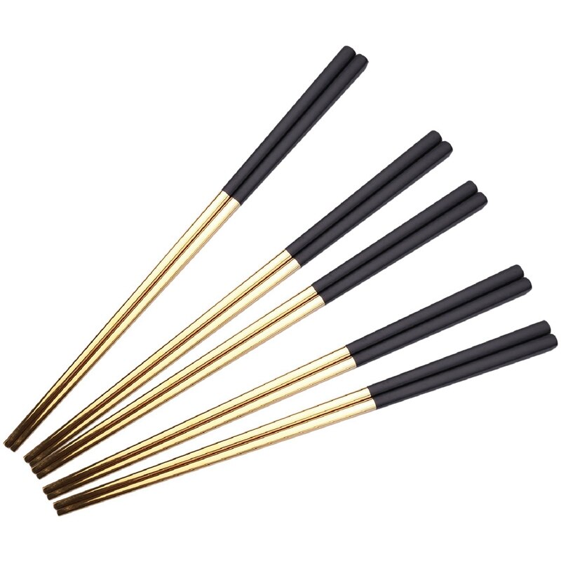 5 Pairs Chopsticks Stainless Steel Gold Set Black Metal Chop Sticks Set Used For Sushi Dinnerware