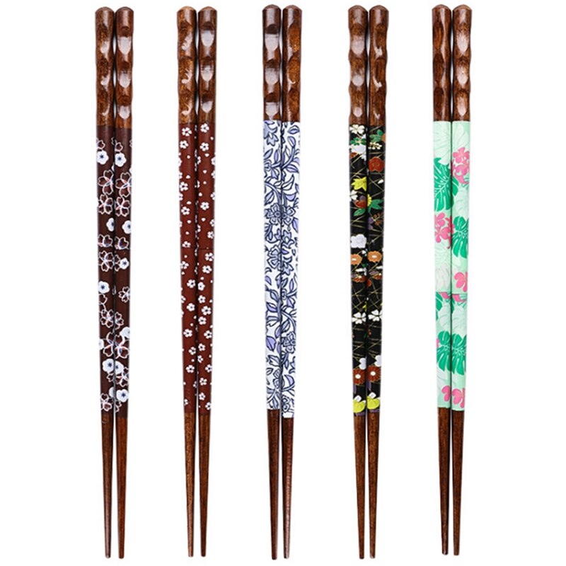 5 Pairs/set Japanese Style Wooden Chopsticks Color...