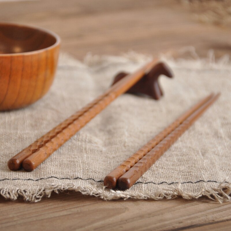 6 Pairs Solid Wood Carving Craft Handmade Chopsticks Set Reusable