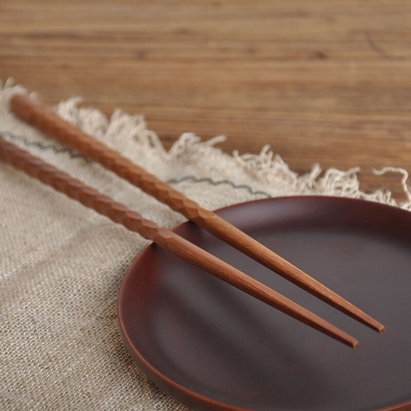 6 Pairs Solid Wood Carving Craft Handmade Chopsticks Set Reusable