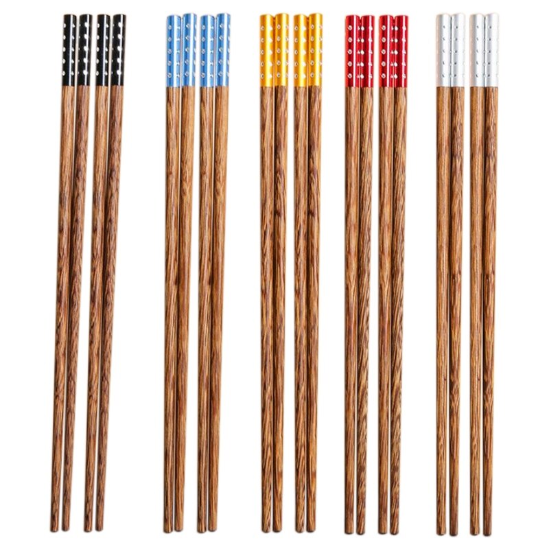10 Pair Wood Chopsticks With Colorful Head, Reusable Chopsticks Sets, Natural Wood Chopsticks Dishwasher Safe