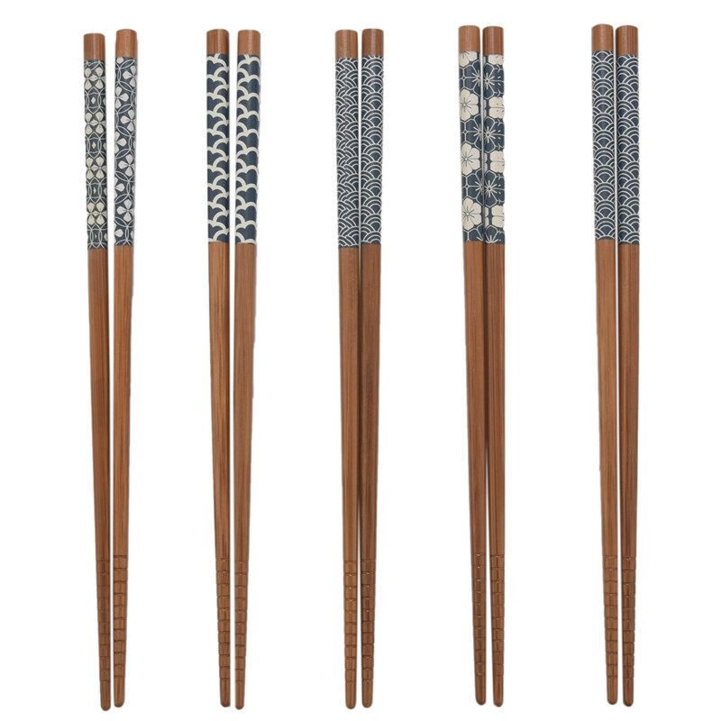 5 Pairs Natural Bamboo Chopsticks Reusable Classic Japanese Style Chop Sticks Gift Sets, Dishwasher Safe