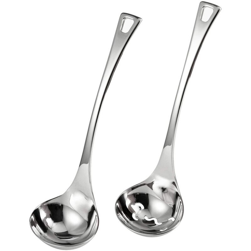 2 Pieces Gravy Bowl Small Soup Spoon Slotted Spoon Set Stainless Steel Slotted Seasoning Spoon