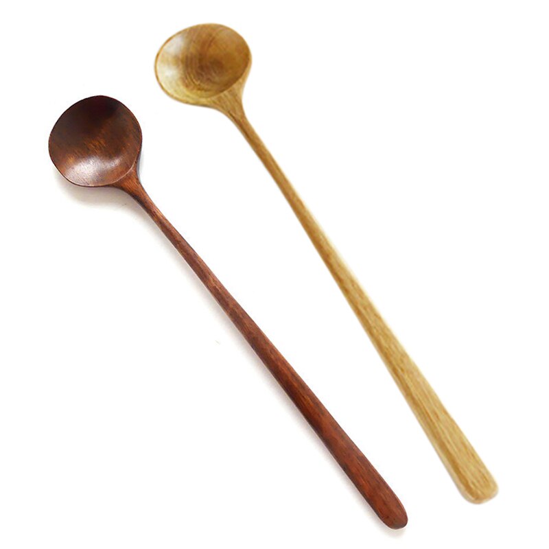 4Pcs Long Spoons Wooden Style Natural ...