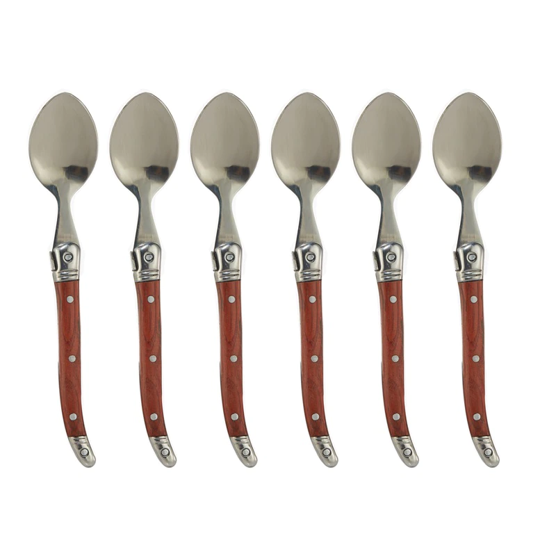 6inch Dessert Spoon 8.5inch Wood Handle Dinner Tablespoon Stainless Restaurant Bar Cutlery 6pcs