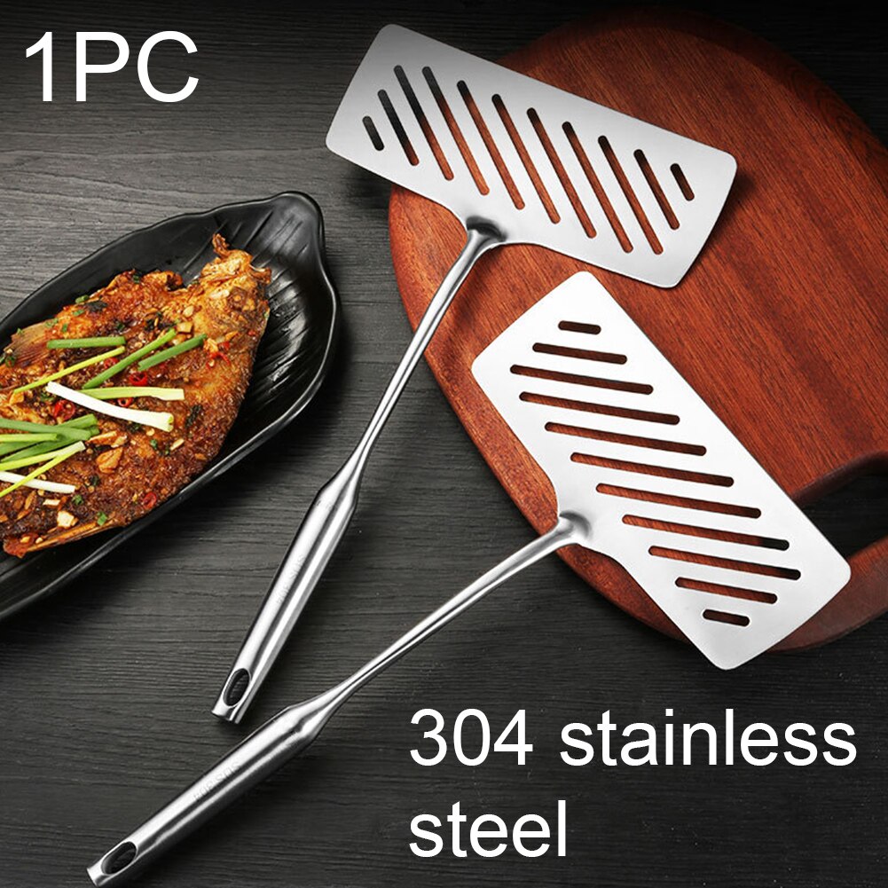 Multipurpose Wide Shovel Easy Clean Beveled Long Handle Grilling Slotted BBQ Stainless Steel Cooking Fried Fish Steak Spatula