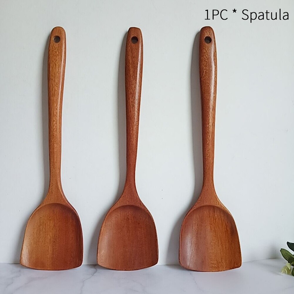 Wok Long Handle Thickened Pan Wood Spatula Durable Heat Resistant