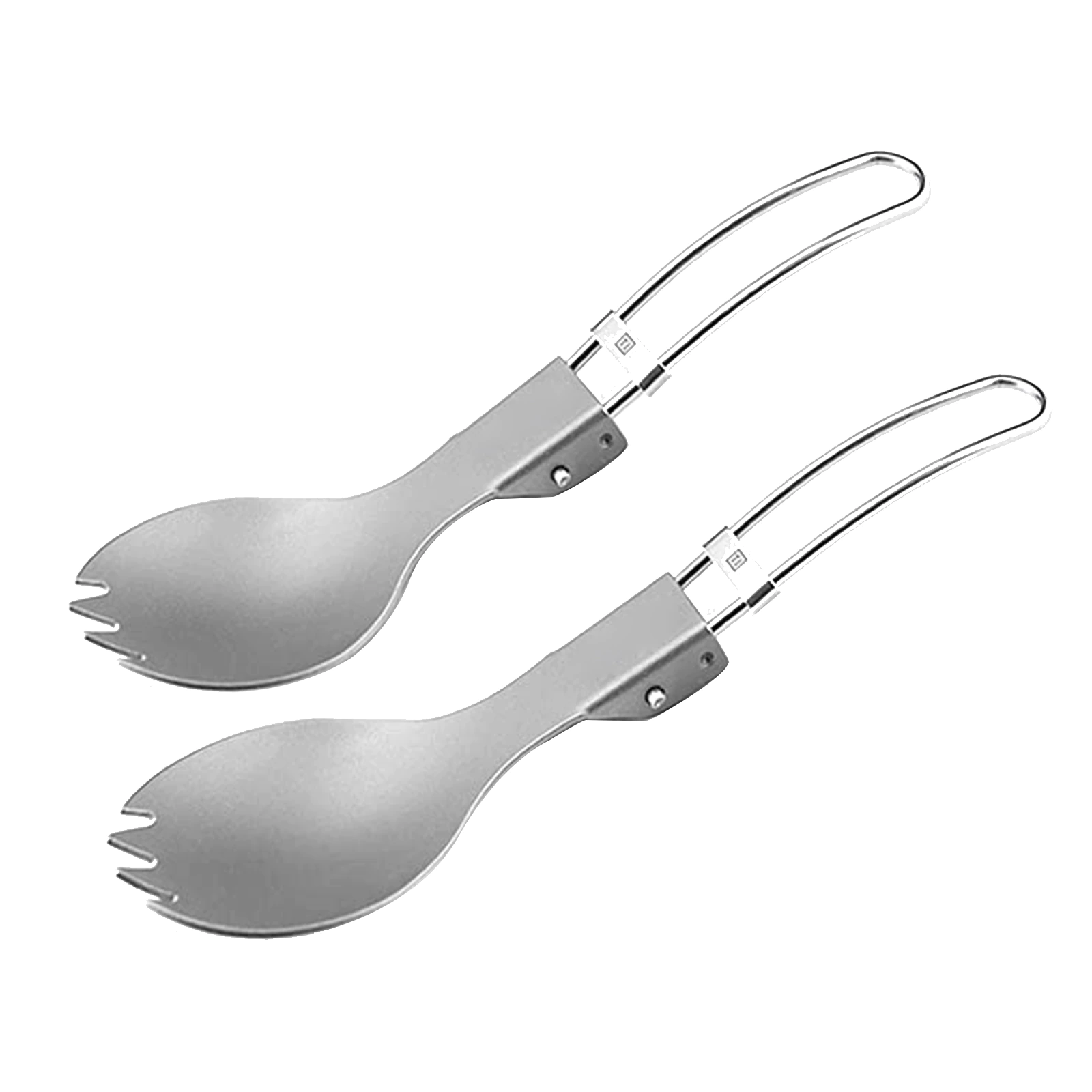 2pcs Folding Titanium Fork Camping Spoon Outdoor Tableware, Picnic And Hiking, Household Tableware Ultra-light 2pcs Set