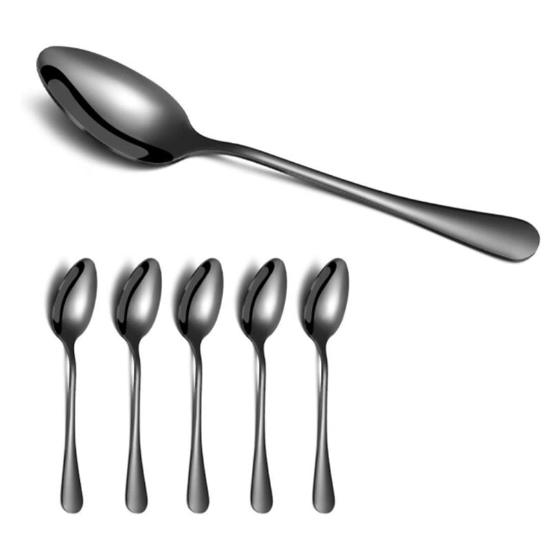 Stainless Steel Spoon, Titanium Black Gold Plated, Black Gold Spoon, Dessert Spoon, 6 Pieces/set