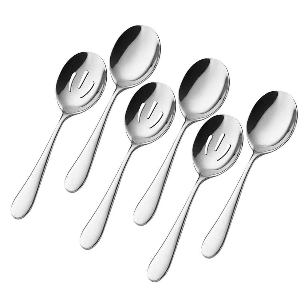 6Pcs Stainless Steel Public Spoons Practical Food Serving Colanders Spoons (Silver)
