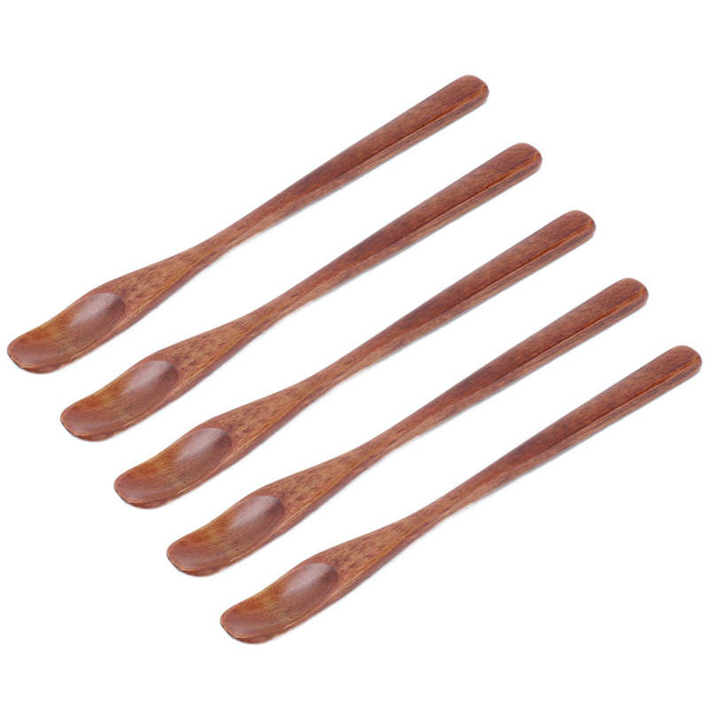 5Pcs Ice Cream Spoon Small Wood Color Spoon Narrow Headed Anti Scalding Spoon for Children Food Home Kitchen