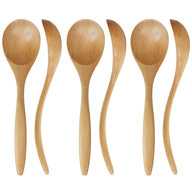 Wood Spoons for Eating, 6-Piece Wooden Eating Spoo...