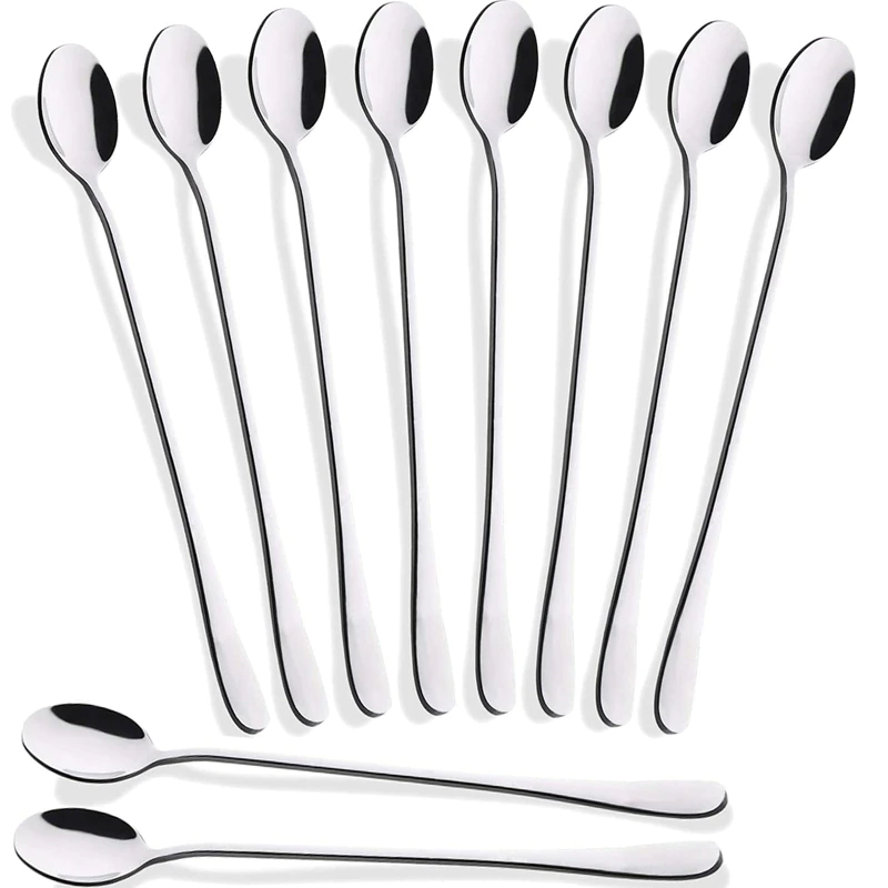 10Pcs 9 Inch Long Handle Iced Tea Spoon Stainless Steel Cocktail Stirring Spoons for Mixing Tea Coffee Ice Cream Spoon Set
