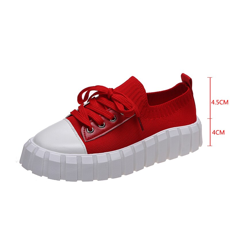 Women Casual Breathable Sport Shoes Lace Up Loafers Ladies Red Sneakers Outdoor Running Shoes
