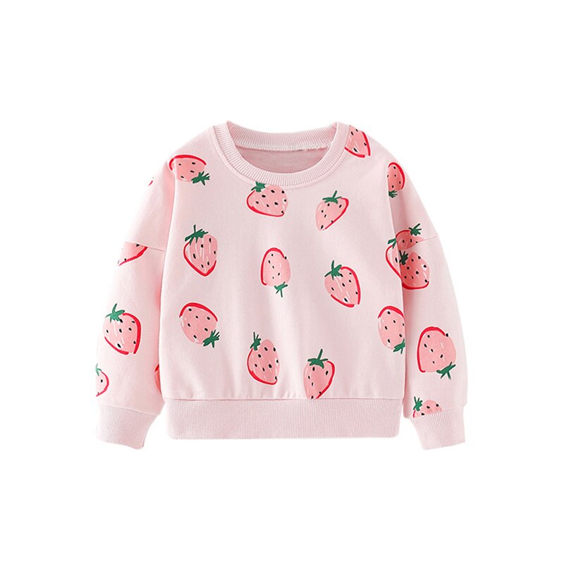 Girls Long Sleeves Cute Strawberry Pattern Round Neck Sweatshirts Autumn Children Pink Casual Clothes