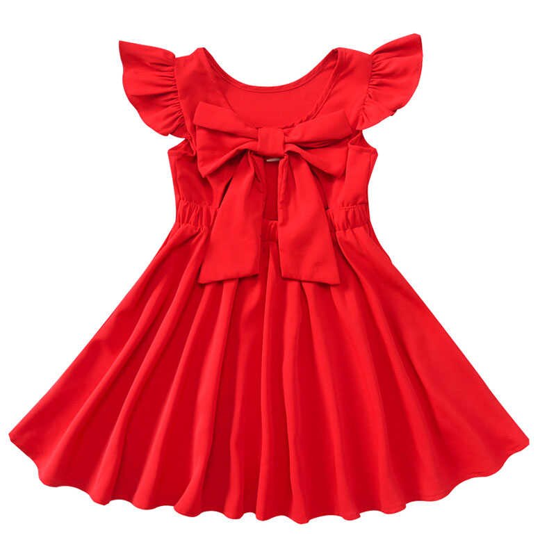 Girls Chiffon Dress with Bowknot New Summer Princess Party Dress for Girls Wedding Red Dress Kids Clothing