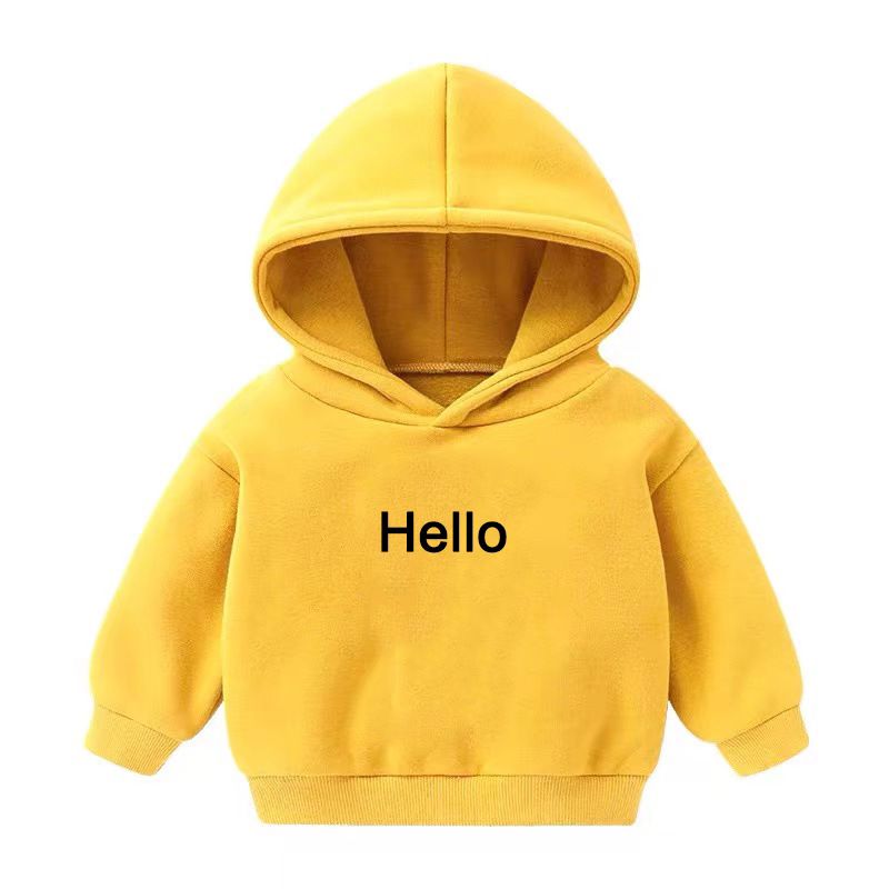 Kids Boy Clothes Hooded Letter Hello Solid Plain H...