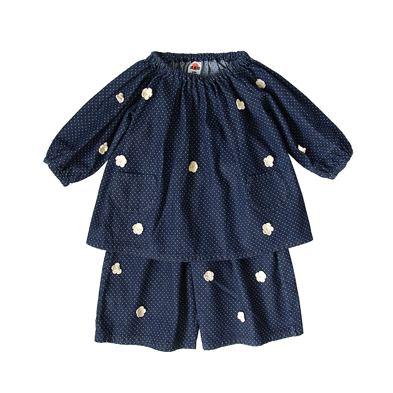 Original children clothing denim long-sleeved suit casual pants two-piece girl autumn new