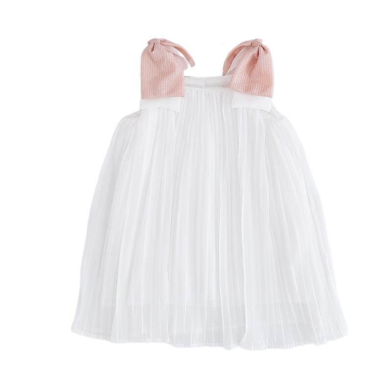 Summer Girls Chiffon Pleated Dresses Vest Dress Bow Strap Sleeveless Doll Shirt Children Clothes