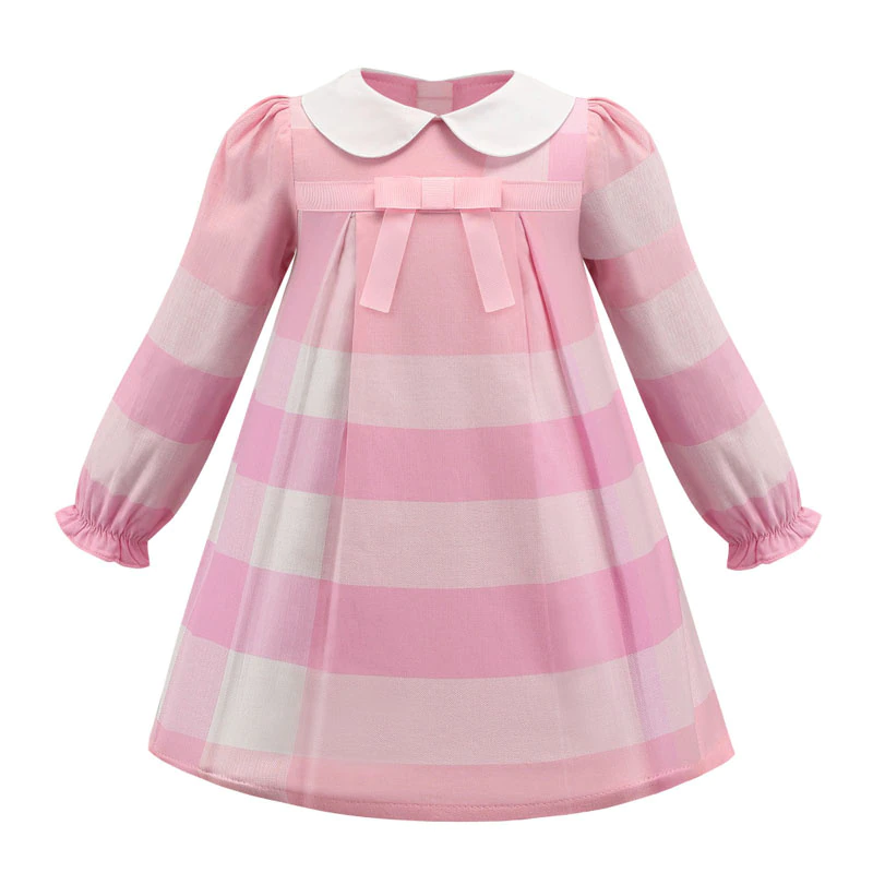 Girl Dress Princess Party Casual Wear Kids Clothes Plaid Bow Children Wear Autumn Long Sleeve Fashion