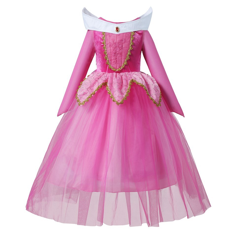 Princess Sleeping Beauty Ball Gown for Girls Elegant Pink Party Dress Child Christmas New Year Fancy Role Playing Costume