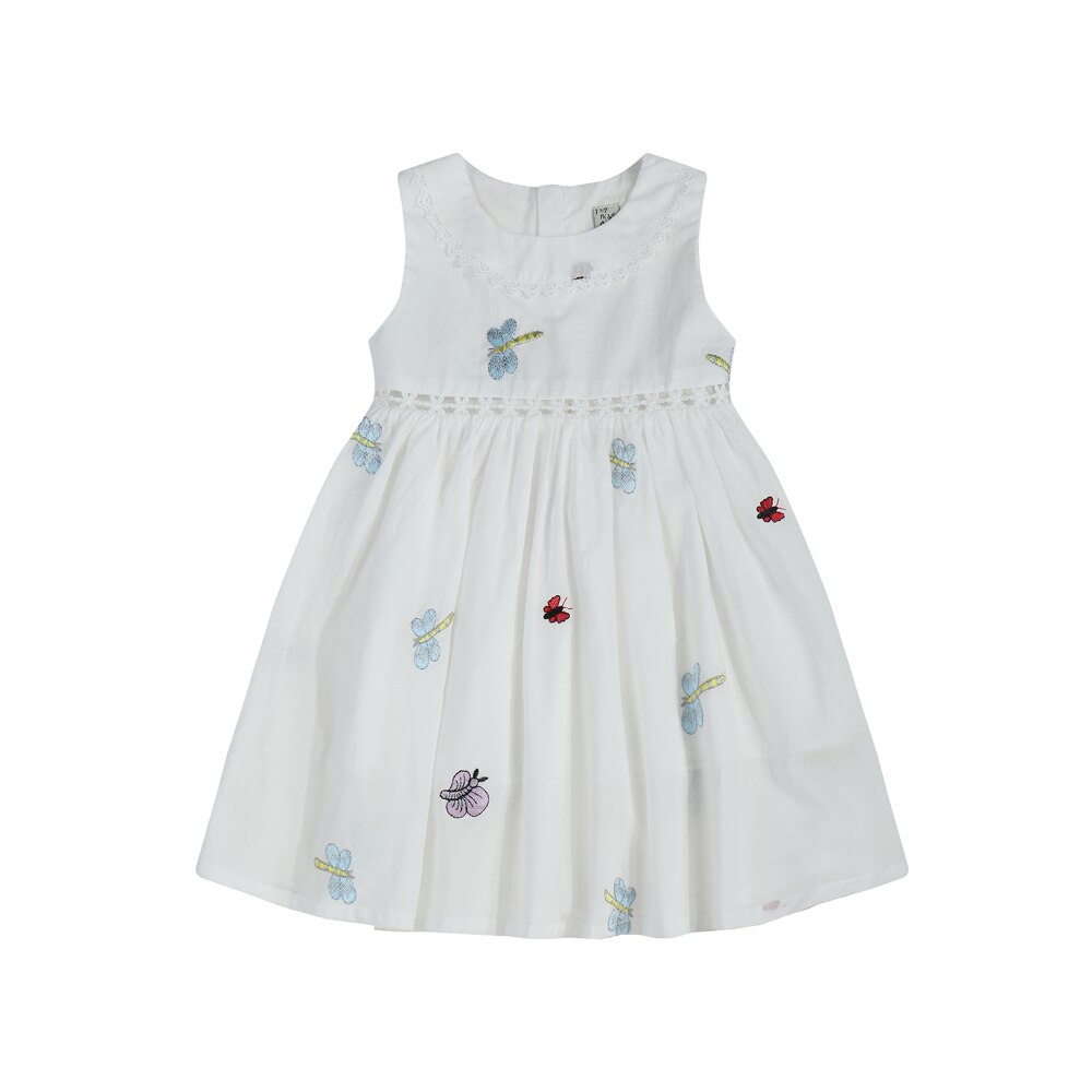 Summer 100% Cotton Embroidery Butterfly White Girls Dress Children Wear For Kids Party Princess Clothing