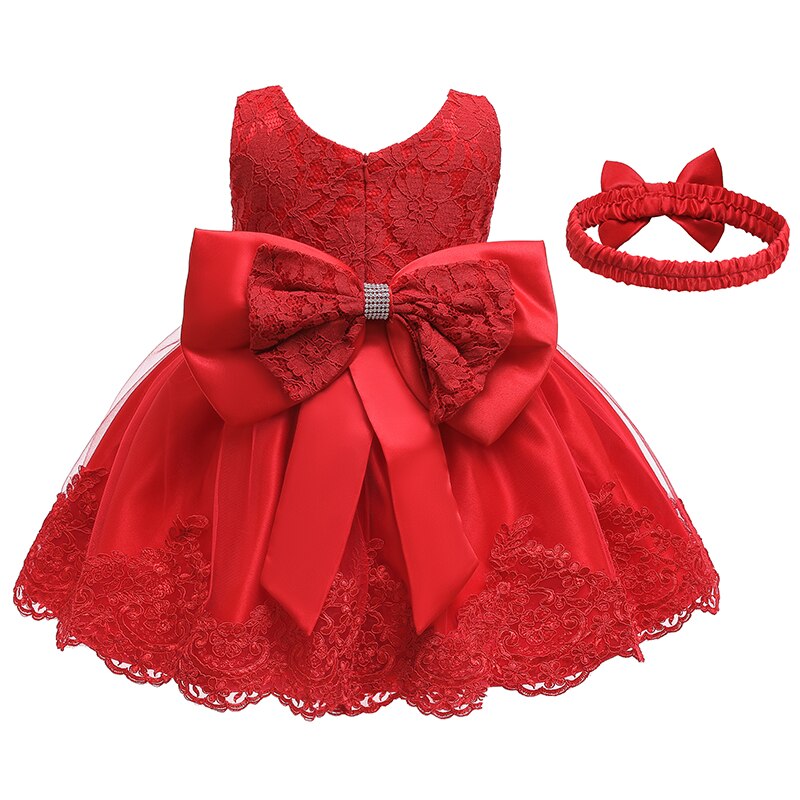 Big Children Bow Flower Dress Girl Birthday Party Dresses for Girls Infant Costume Princess Lace Clothing Headband Gift
