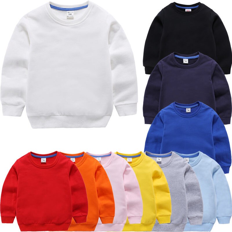 Children Hoodies Sweatshirts Tshirt Cotton Pullover Tops for Baby Boys Autumn Solid Color Clothes
