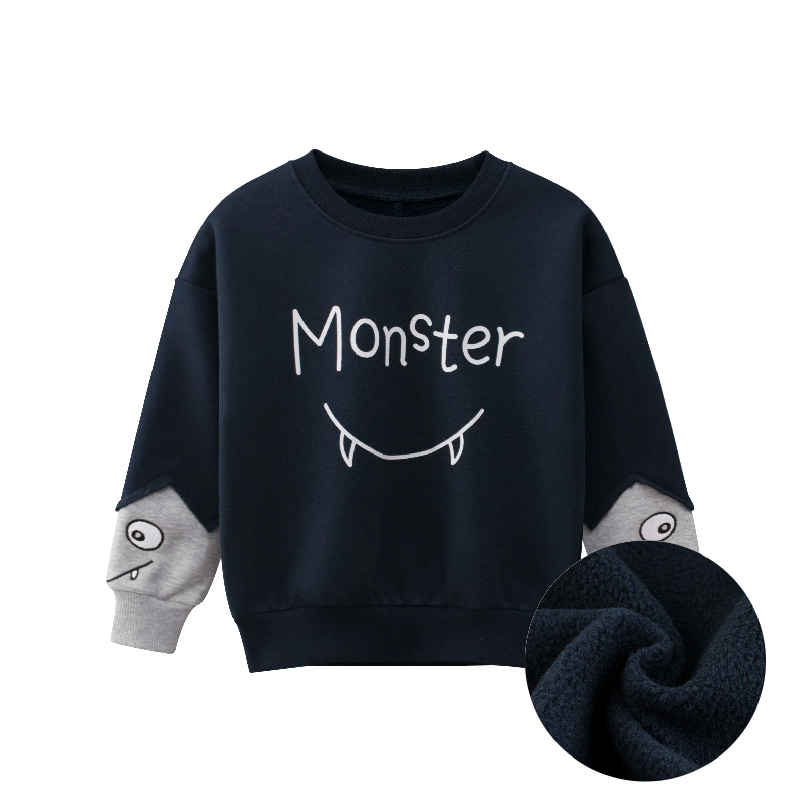 Spring Winter Sweatshirts Coat Kids Boys Girls Monster Letter Print Clothes Children Fluff Sport Casual Sweater