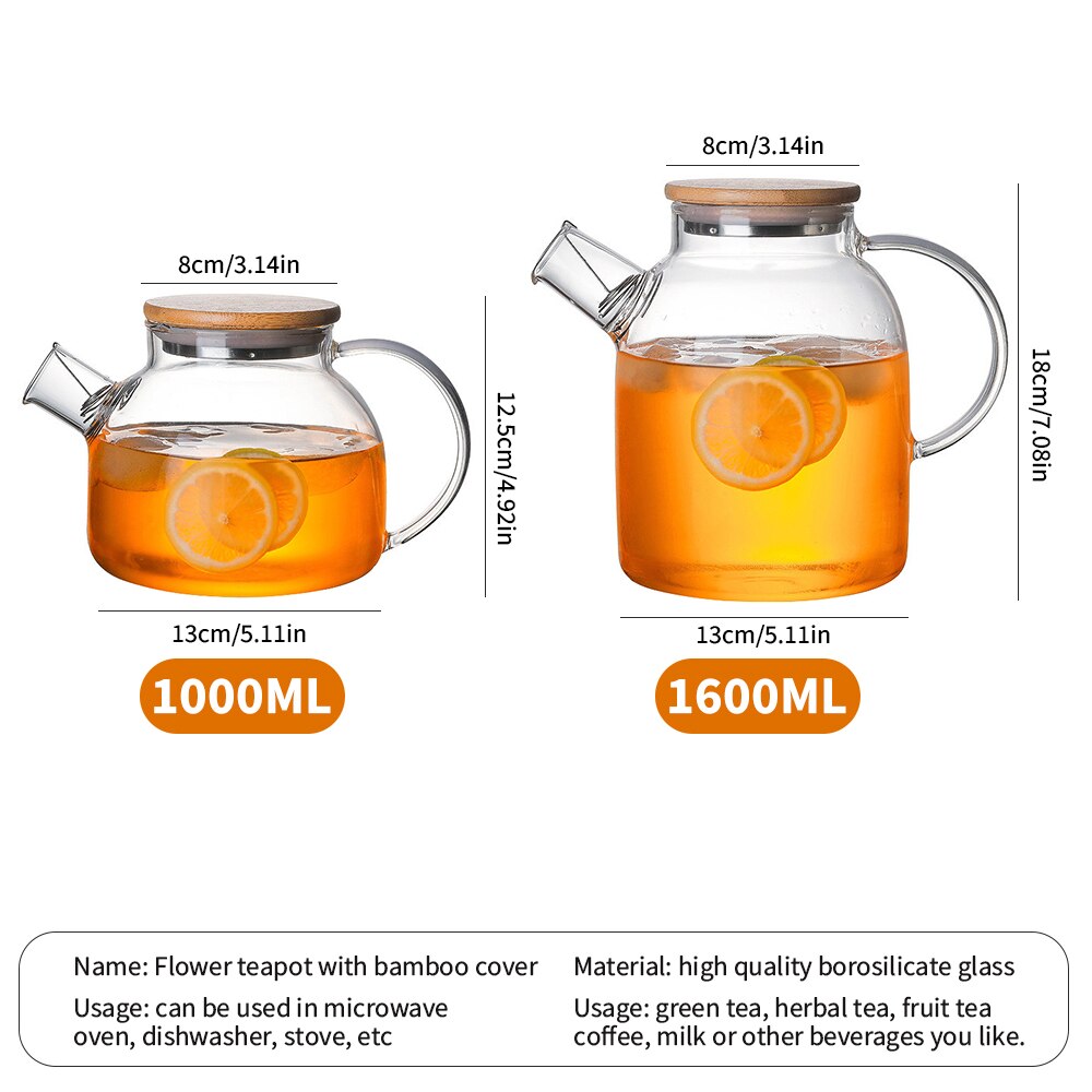 Transparent Borosilicate Glass Teapot Heat-Resistant Large ...
