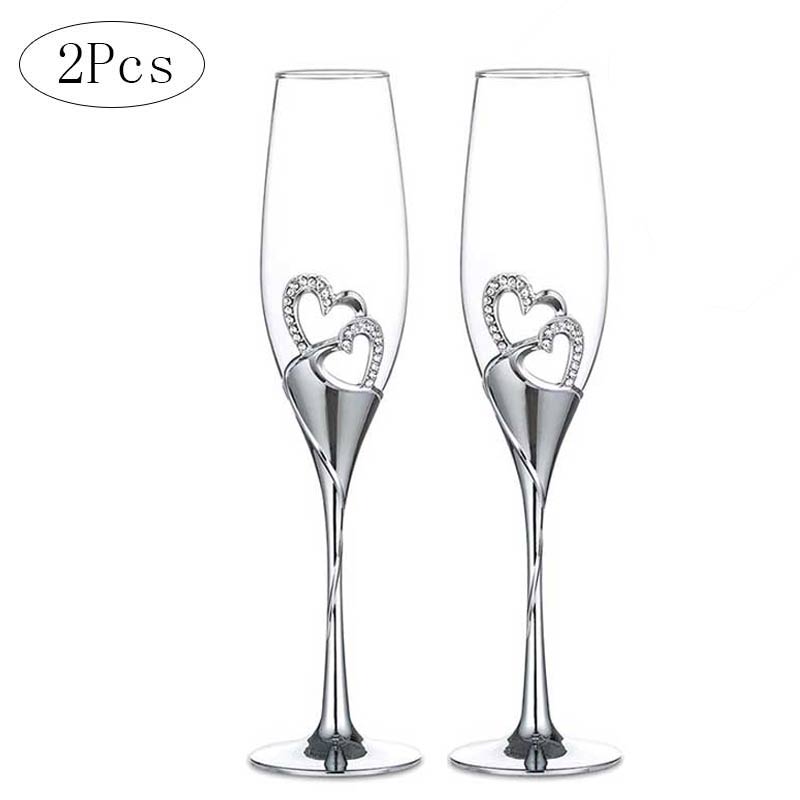 Heart Shape Wine Glass Wedding Champagne Glasses Lover Rhinestone Wedding Glass Crystal Goblet Banquet Wedding Decoration