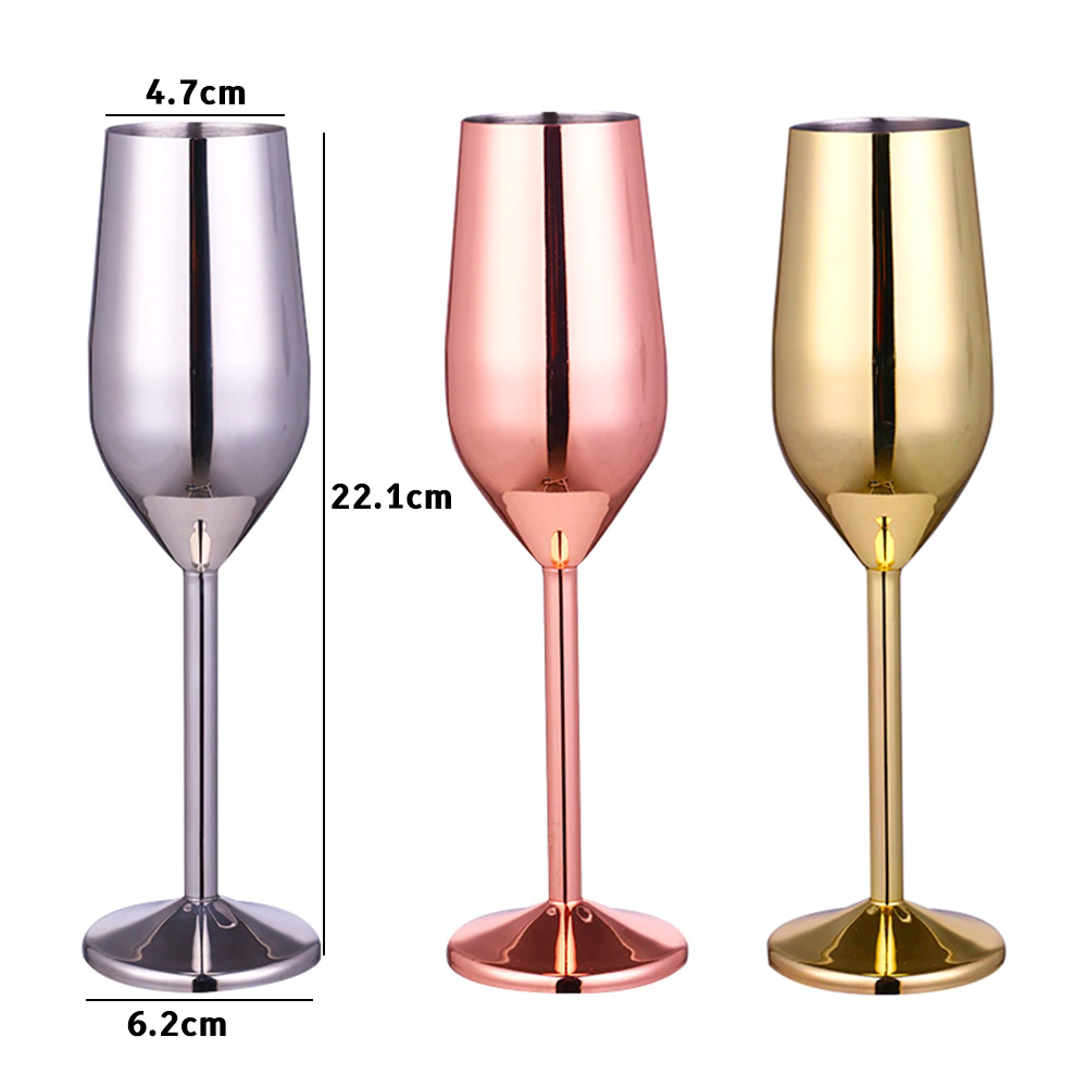Stainless Steel Champagne Cup wine Glass Goblet Du...