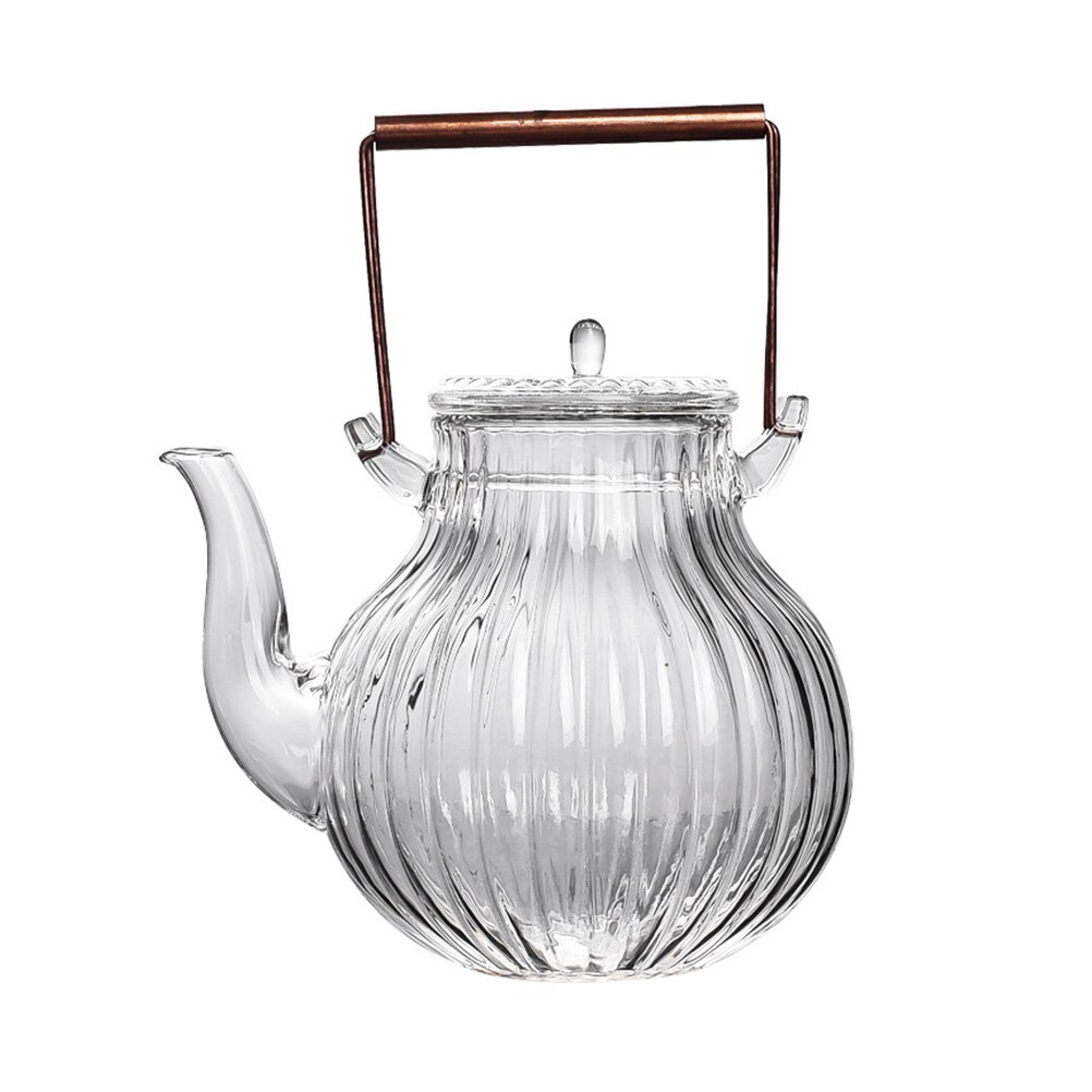 Glass Teapot Tea Brewing Pot Exquisite Tea Kettle Copper Handle Tea Pot for Home