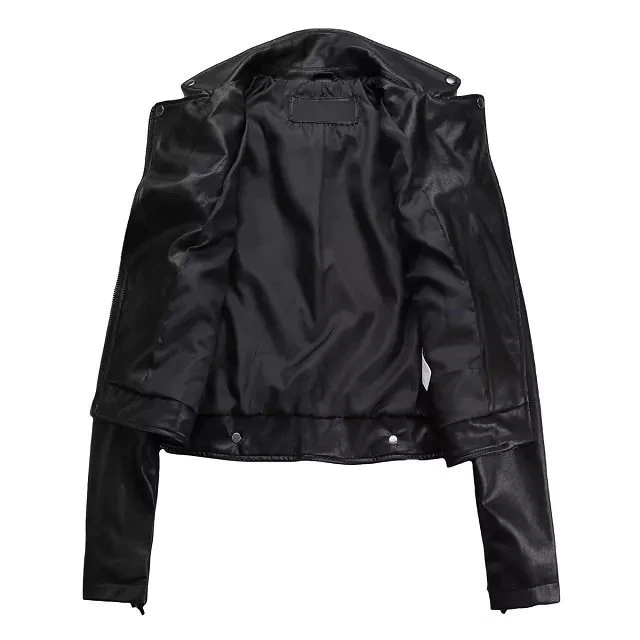 Spring New Short Faux Leather Jacket Women Motorcy...