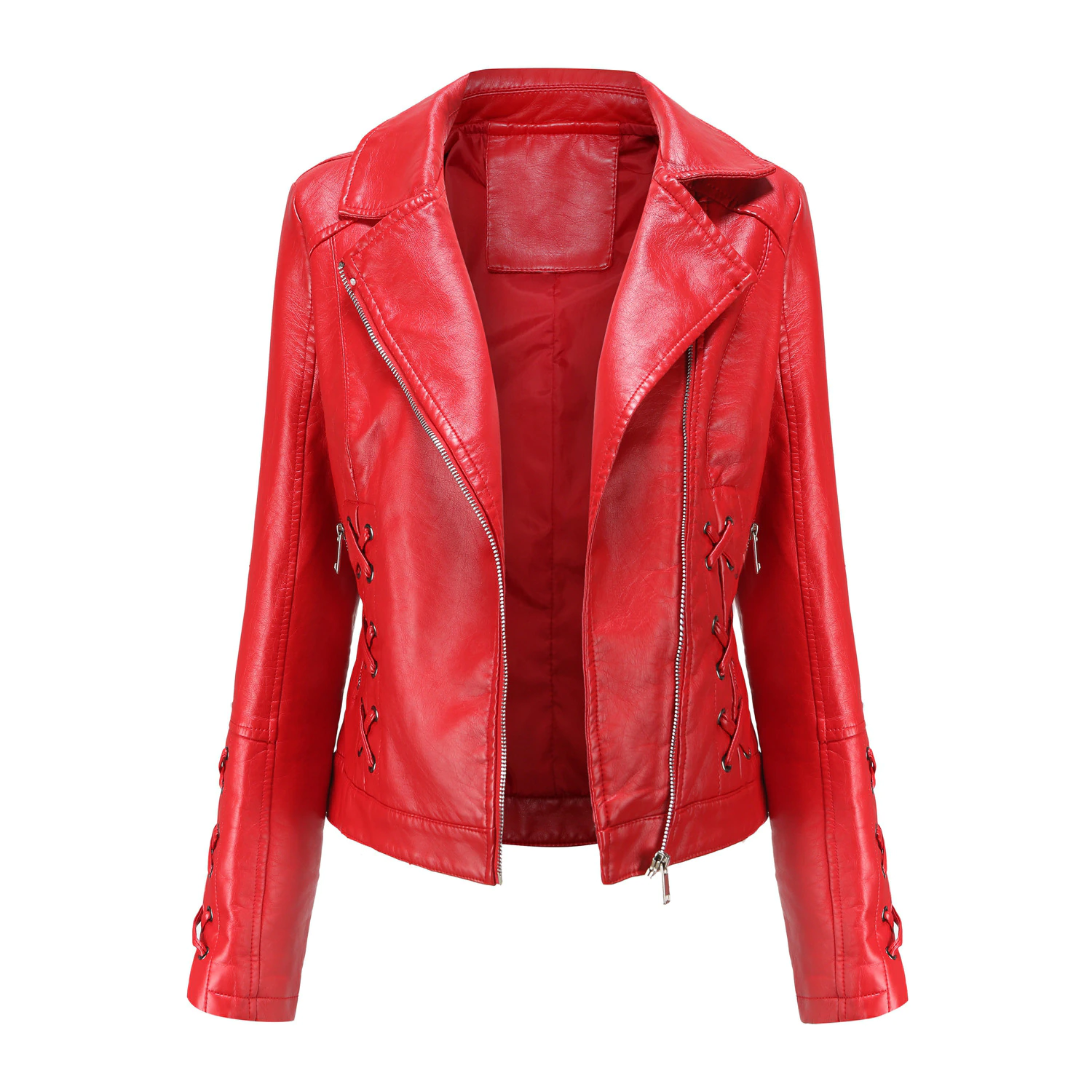 New Ladies Fashion Woven Lace-up Leather Jacket Women Daily Casual Fashion Casual Jacket Women
