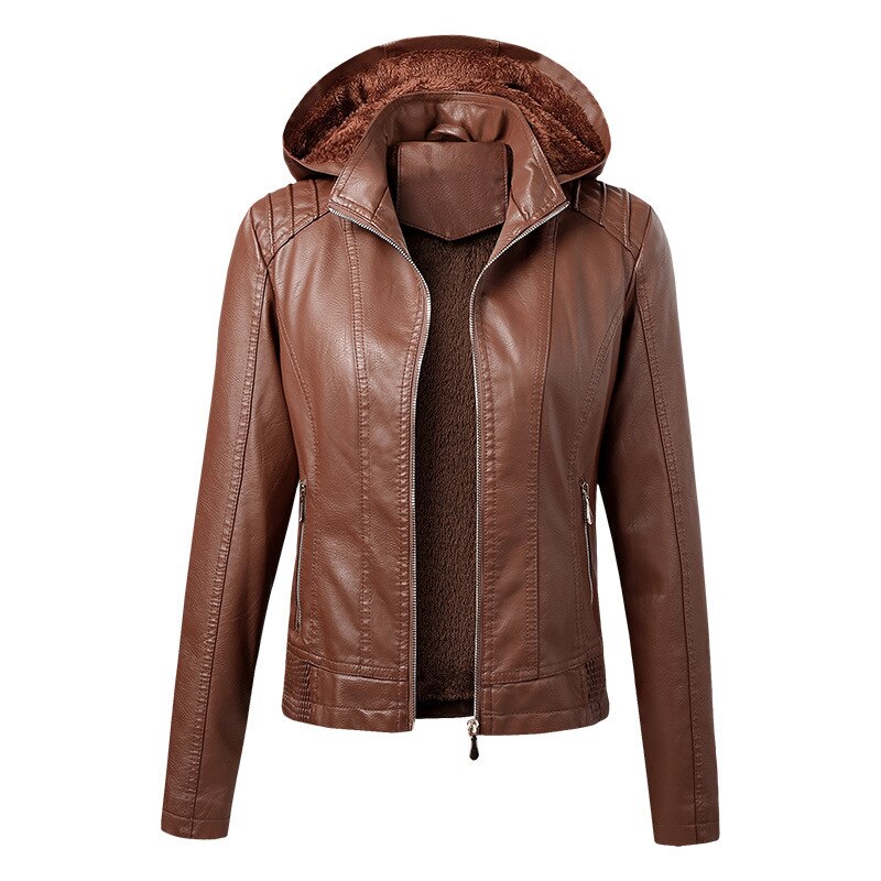 Women Winter Jacket  Fleece Warm Leather Jacket La...