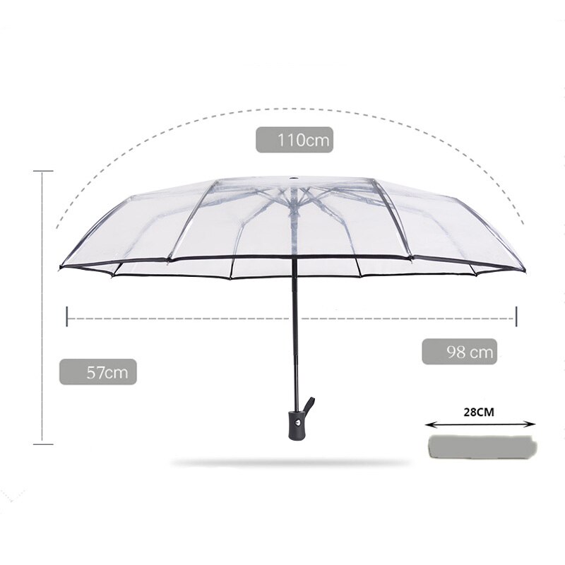 Transparent Automatic Rain Umbrella 8 Ribs Black Windproof Auto Folding Umbrella Men Women Travel Business Foldable Car Parasol