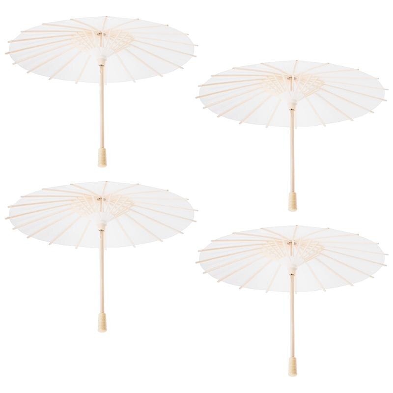 4pcs Chinese Japanese Paper Umbrella White Paper Parasol Umbrella Wedding Decoration Diameter Random Umbrella Handle Style