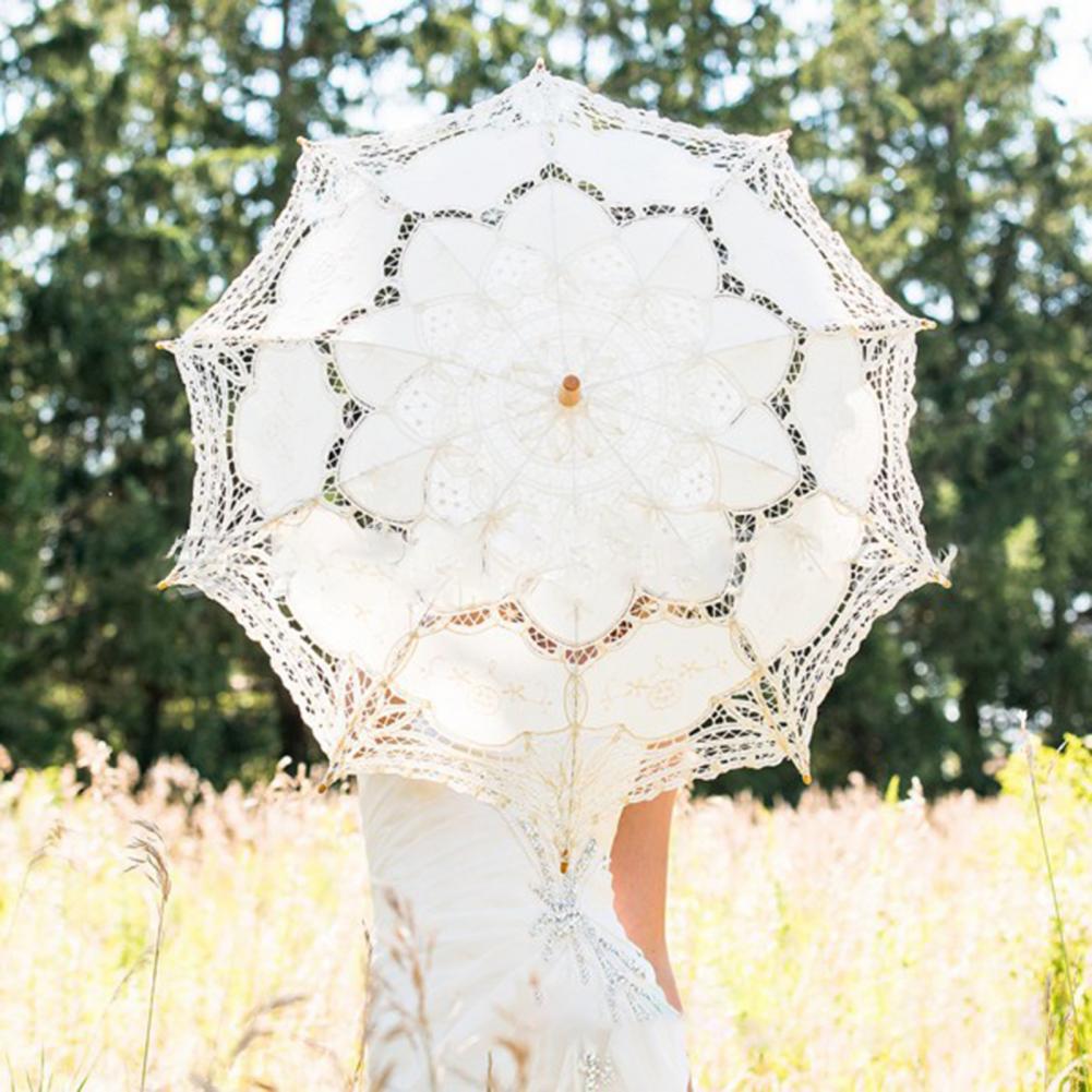 Attractive Sun Umbrella Durable Bright-colored Wide Application Lace Flower Pattern Visual Effect Sunshade