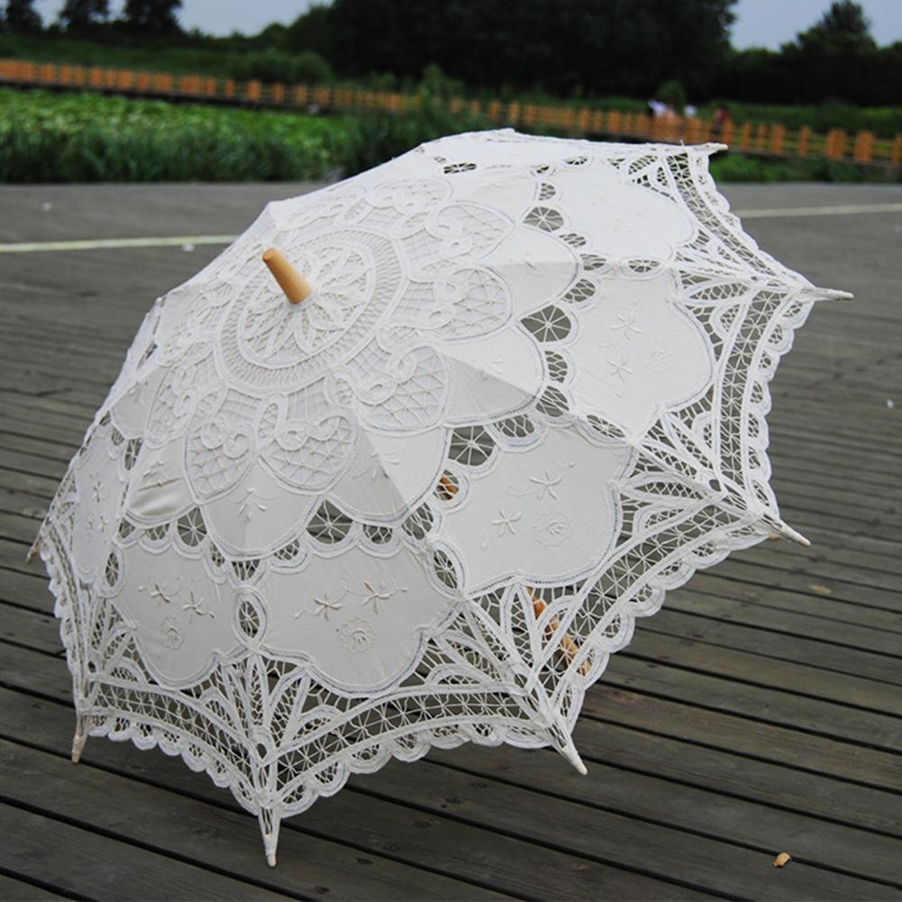 Attractive Sun Umbrella Durable Bright-colored Wide Application Lace Flower Pattern Visual Effect Sunshade