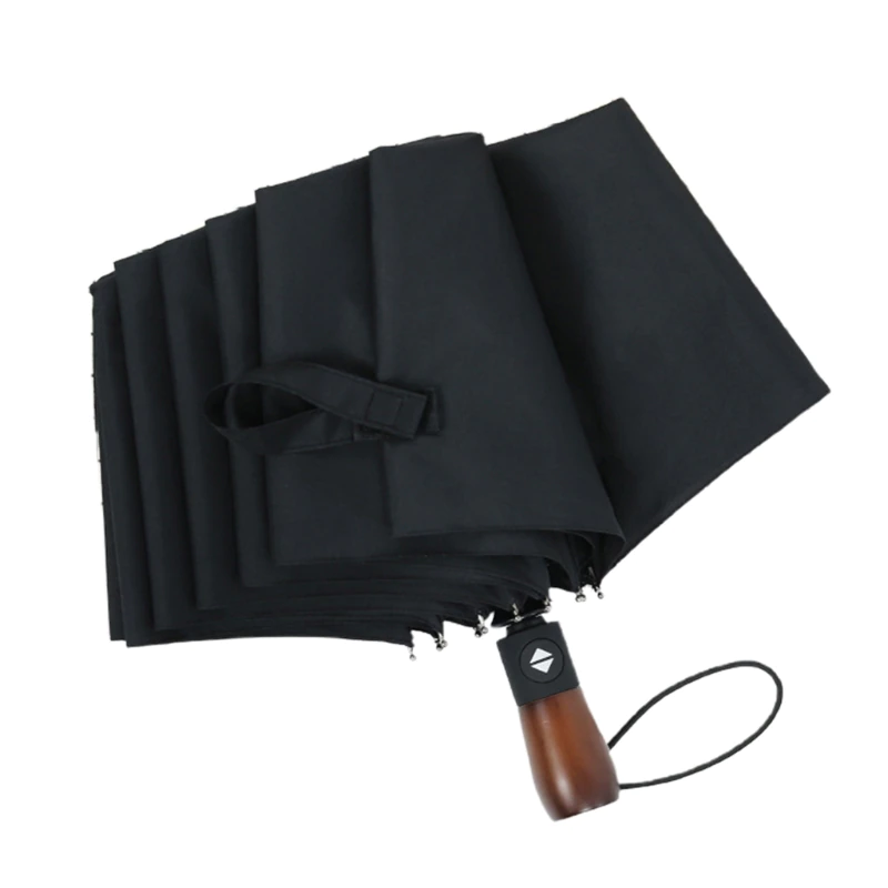 10 Ribs Men Business Windproof Automatic Folding Umbrella with Wooden Handle