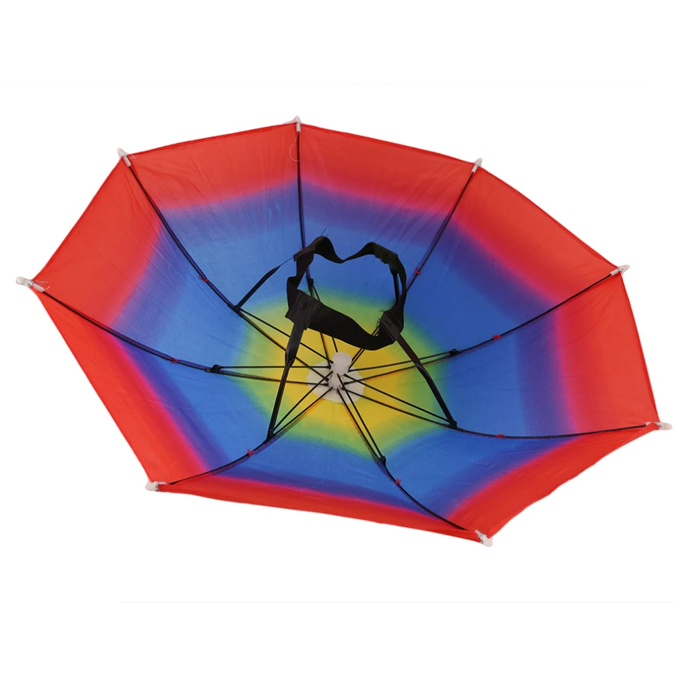 Random Color Portable 31cm Useful Rainbow Umbrella Hat Awning Camping Fishing Hiking Outdoor Shade Rain Hat