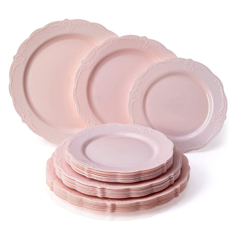 Pink French Lace Disc Disposable Hard Plastic Tabl...