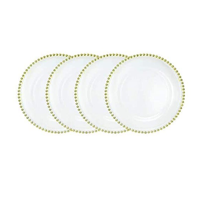 Clear Charger Plate with Gold Beads Rim Acrylic Plastic Decorative Service Plates Dinner Serving Wedding Xmas Party Decors